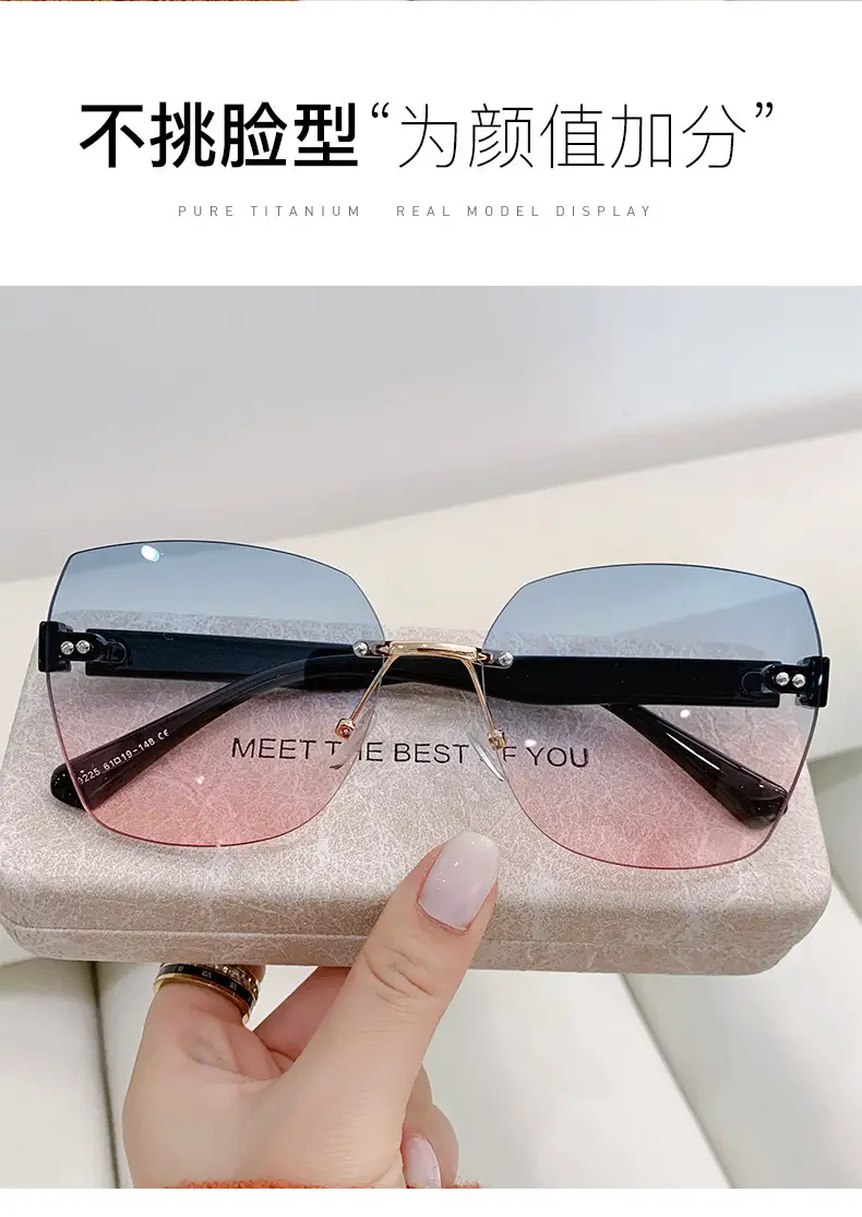 Women Rimless Sunglasses Anti-UV European American Trendy Driving Sunglasses β feature 7