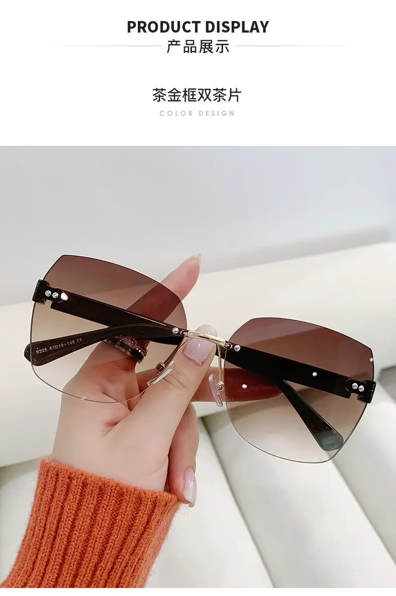 Women Rimless Sunglasses Anti-UV European American Trendy Driving Sunglasses β feature 9
