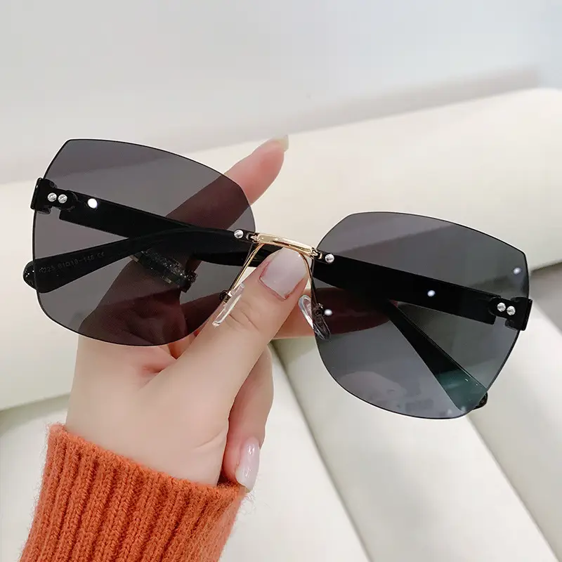 Women Rimless Sunglasses Anti-UV European American Trendy Driving Sunglasses