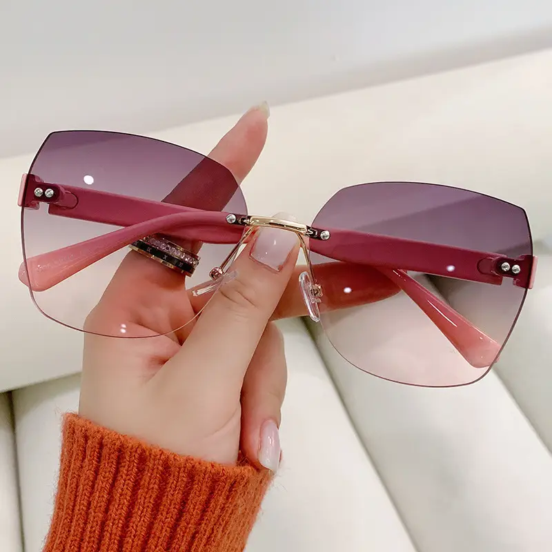 Women Rimless Sunglasses Anti-UV European American Trendy Driving Sunglasses - Image 5