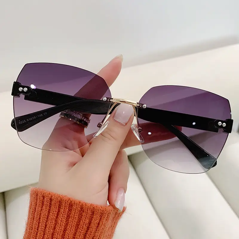 Women Rimless Sunglasses Anti-UV European American Trendy Driving Sunglasses - Image 6