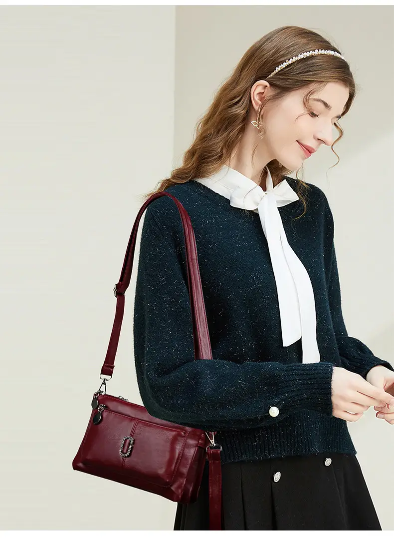 Black Textured Sheepskin Shoulder Crossbody Bag for Women — feature 14
