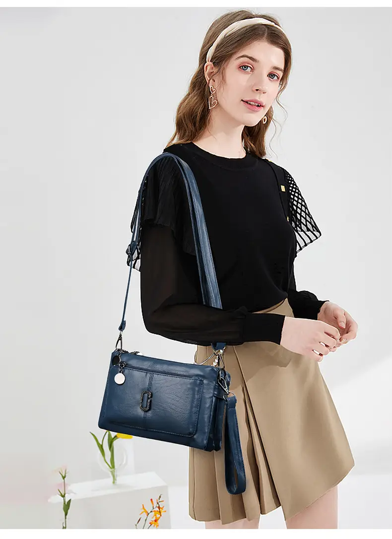 Black Textured Sheepskin Shoulder Crossbody Bag for Women — feature 15