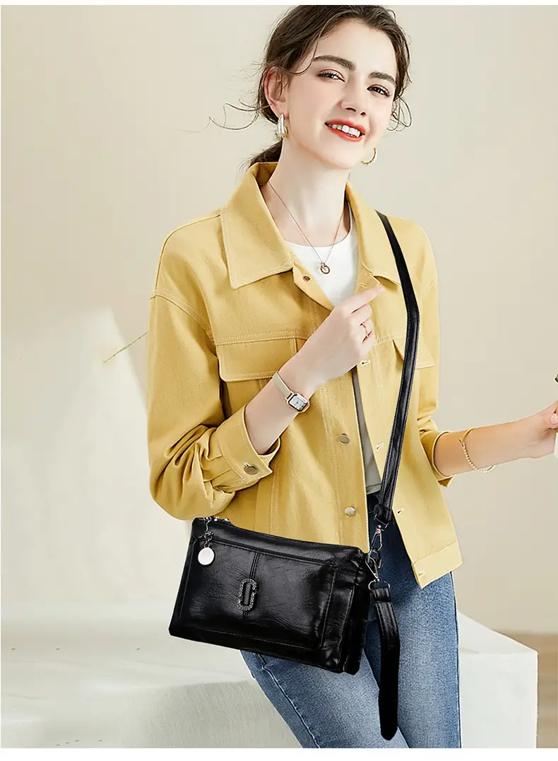 Black Textured Sheepskin Shoulder Crossbody Bag for Women — feature 16