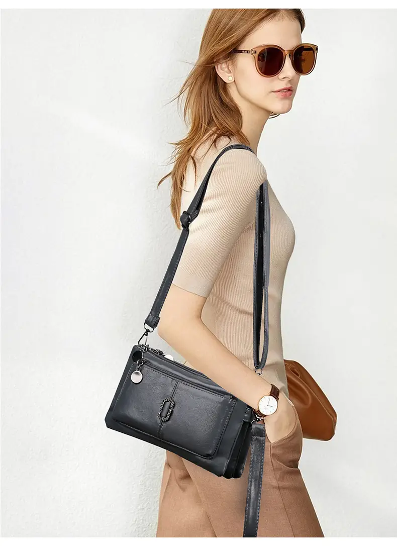 Black Textured Sheepskin Shoulder Crossbody Bag for Women — feature 17