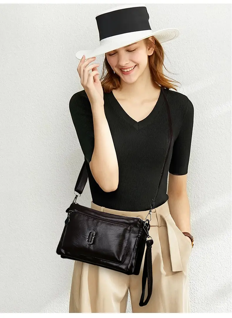 Black Textured Sheepskin Shoulder Crossbody Bag for Women — feature 18