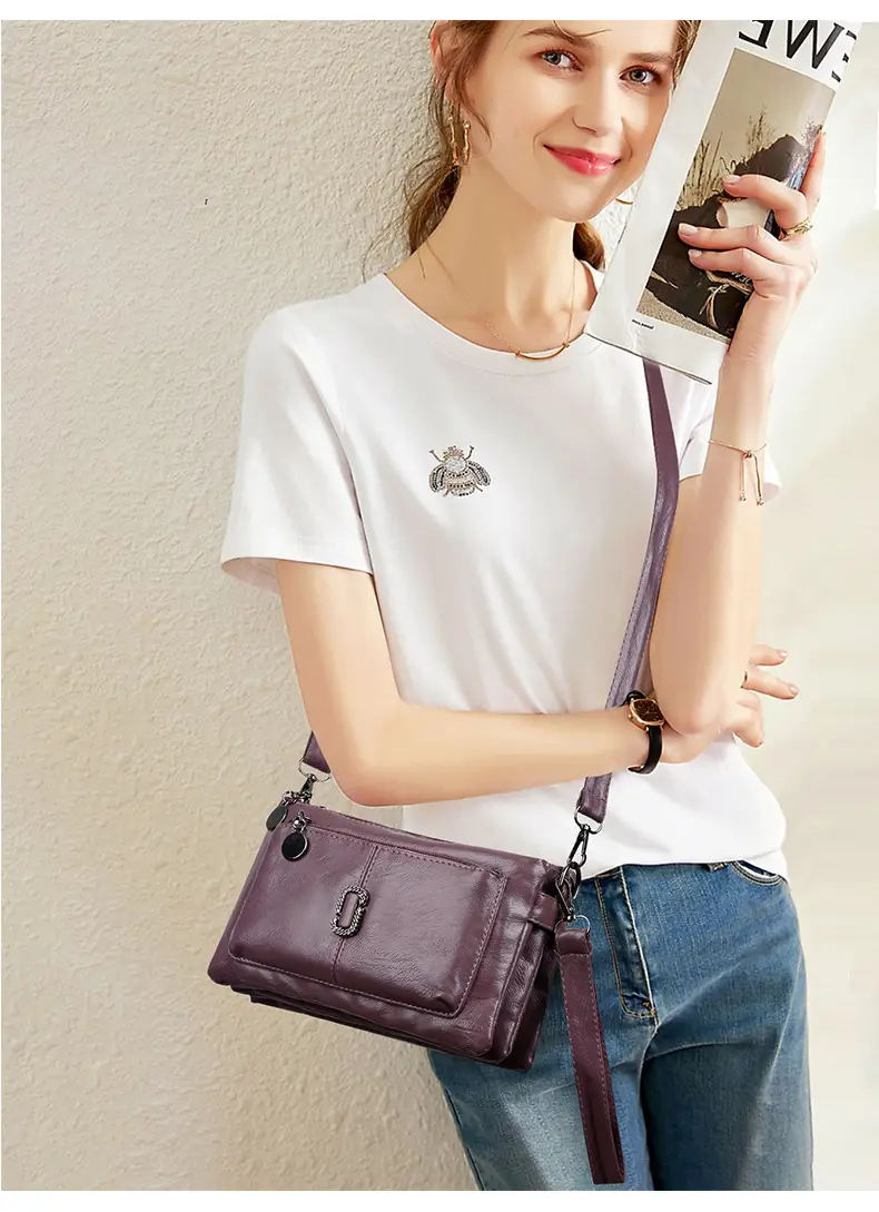 Black Textured Sheepskin Shoulder Crossbody Bag for Women — feature 20