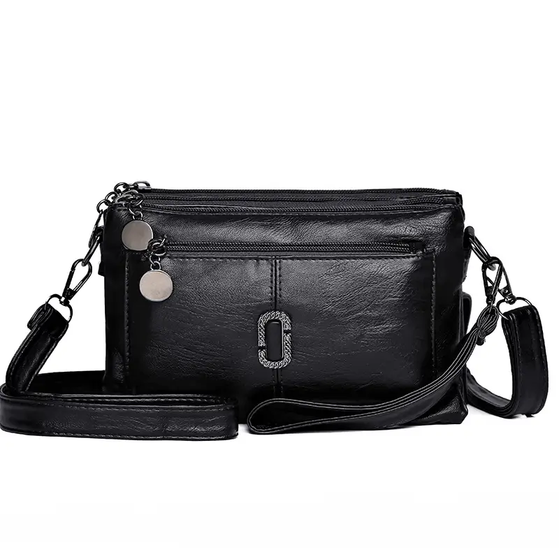 Black Textured Sheepskin Shoulder Crossbody Bag for Women - Image 2