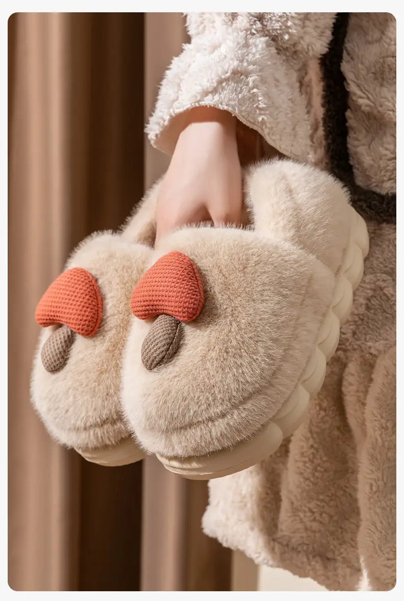 Cute Mushroom Cotton Slippers Women's Winter Warm Heel Household Non-slip Couple's fleece-lined Thick-soled Mao Mao Shoes for Women — feature 13