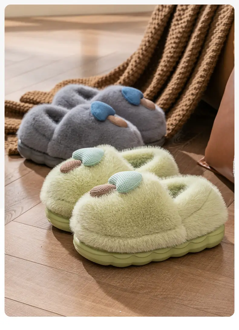Cute Mushroom Cotton Slippers Women's Winter Warm Heel Household Non-slip Couple's fleece-lined Thick-soled Mao Mao Shoes for Women — feature 15