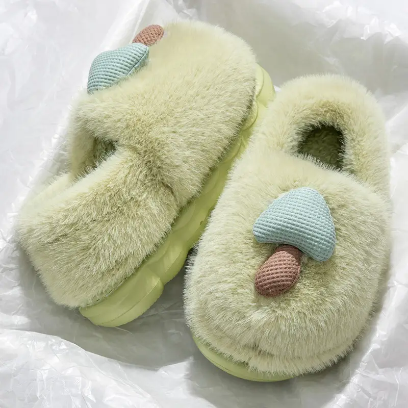 Cute Mushroom Cotton Slippers Women's Winter Warm Heel Household Non-slip Couple's fleece-lined Thick-soled Mao Mao Shoes for Women