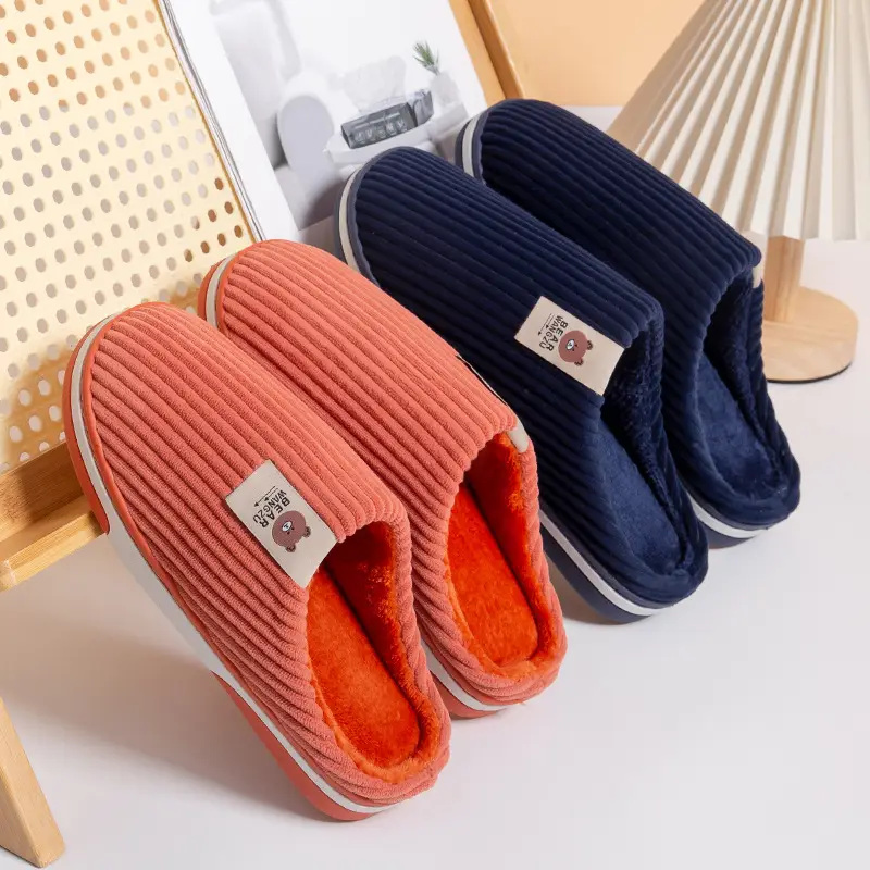 Cross-border cotton slippers autumn and winter warm two-color TPR bottom non-slip odorless home warm feet winter Mao Mao slippers