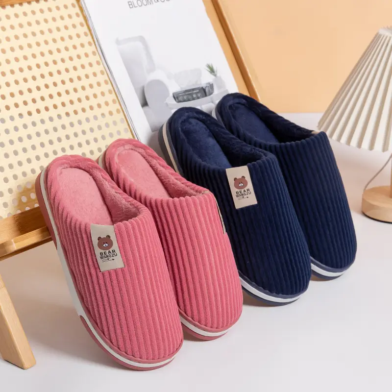 Cross-border cotton slippers autumn and winter warm two-color TPR bottom non-slip odorless home warm feet winter Mao Mao slippers