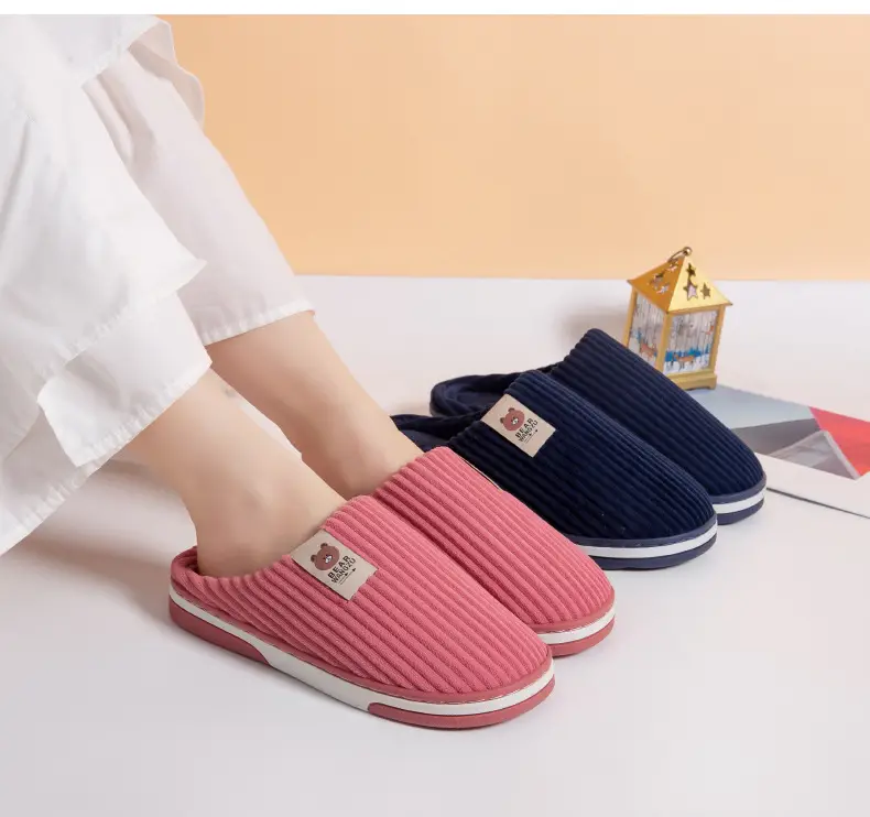 Cross-border cotton slippers autumn and winter warm two-color TPR bottom non-slip odorless home warm feet winter Mao Mao slippers — feature 1
