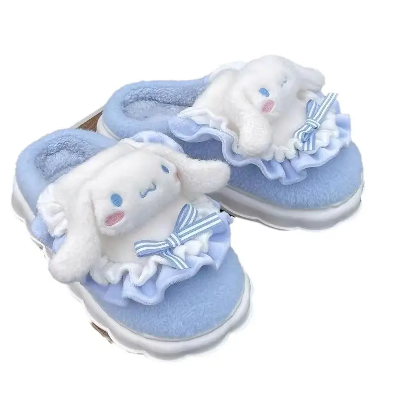 Hellokitty Cat Cotton Slippers Women's Winter Bag Heel 2024 New Cute Plush Fleece-Lined Postpartum Cotton Shoes for Women