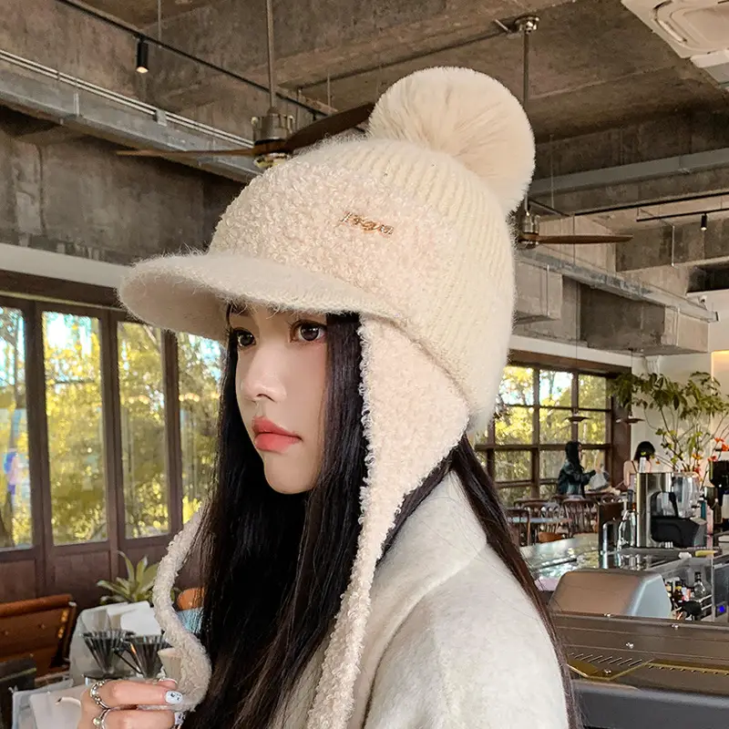 Women Korean Style Wool Fur Ball Hat Windproof Warm - Image 7