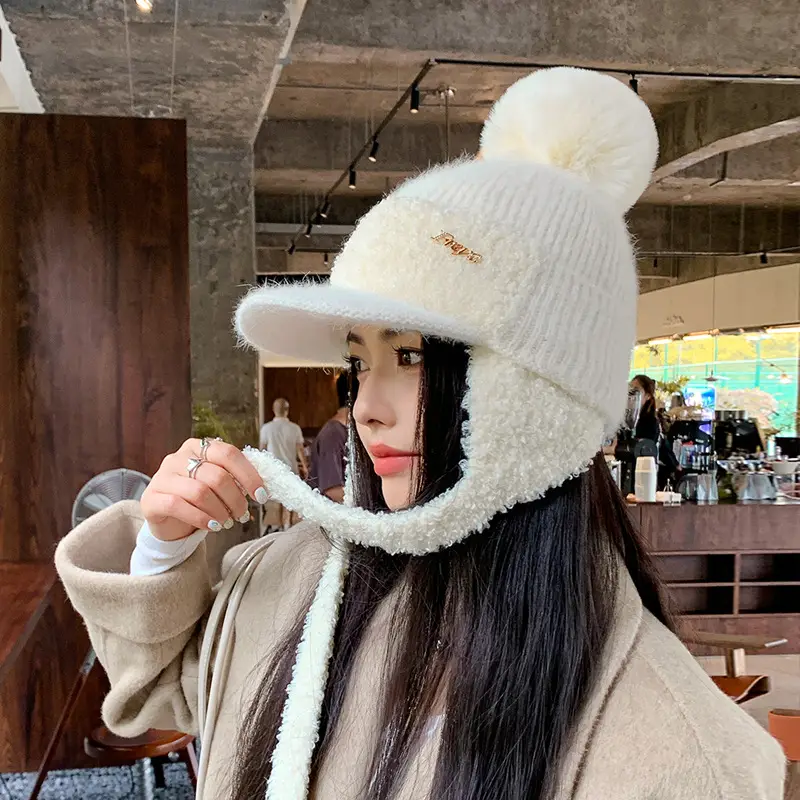 Women Korean Style Wool Fur Ball Hat Windproof Warm - Image 8