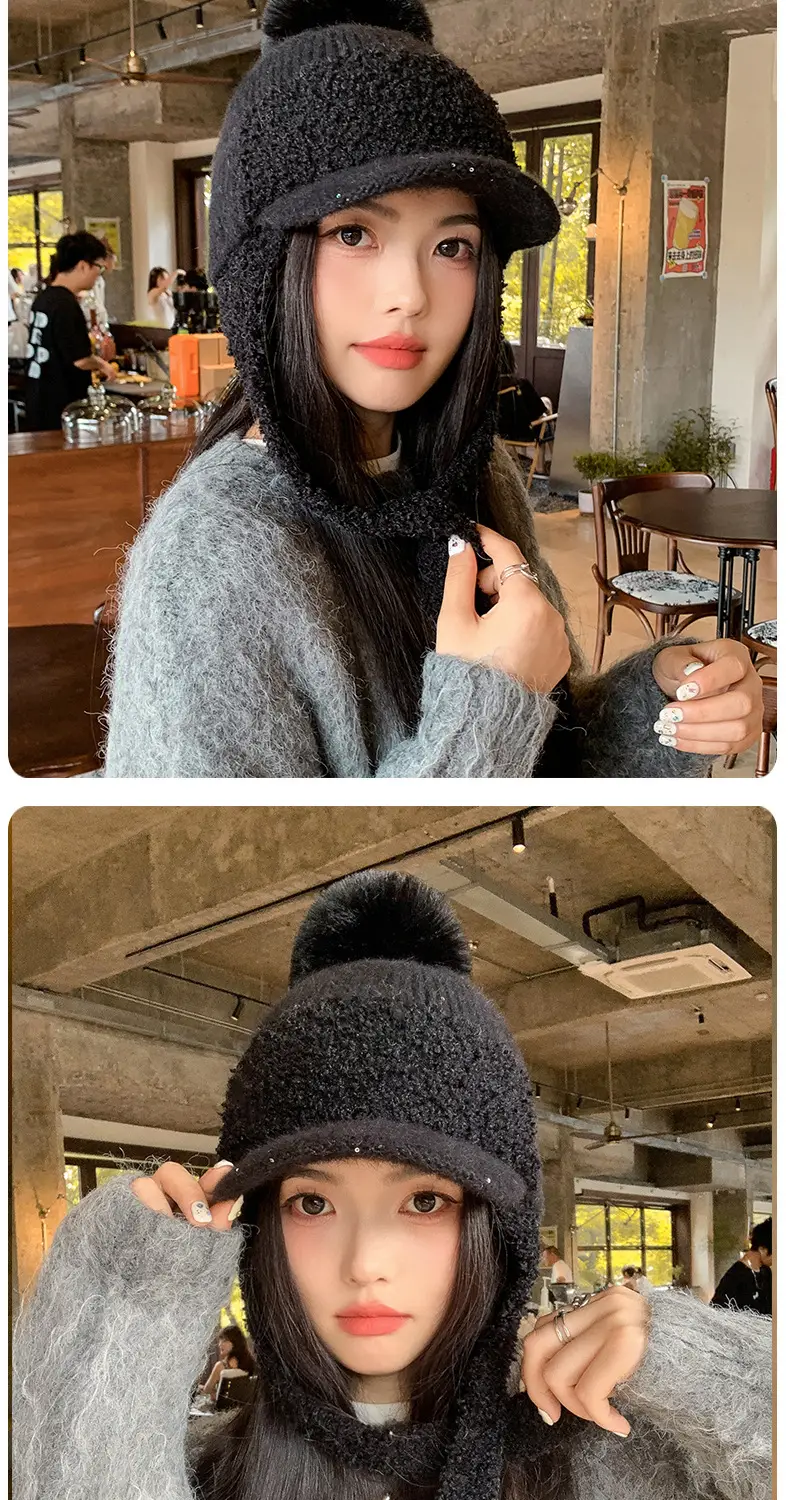 Women Korean Style Wool Fur Ball Hat Windproof Warm — feature 10