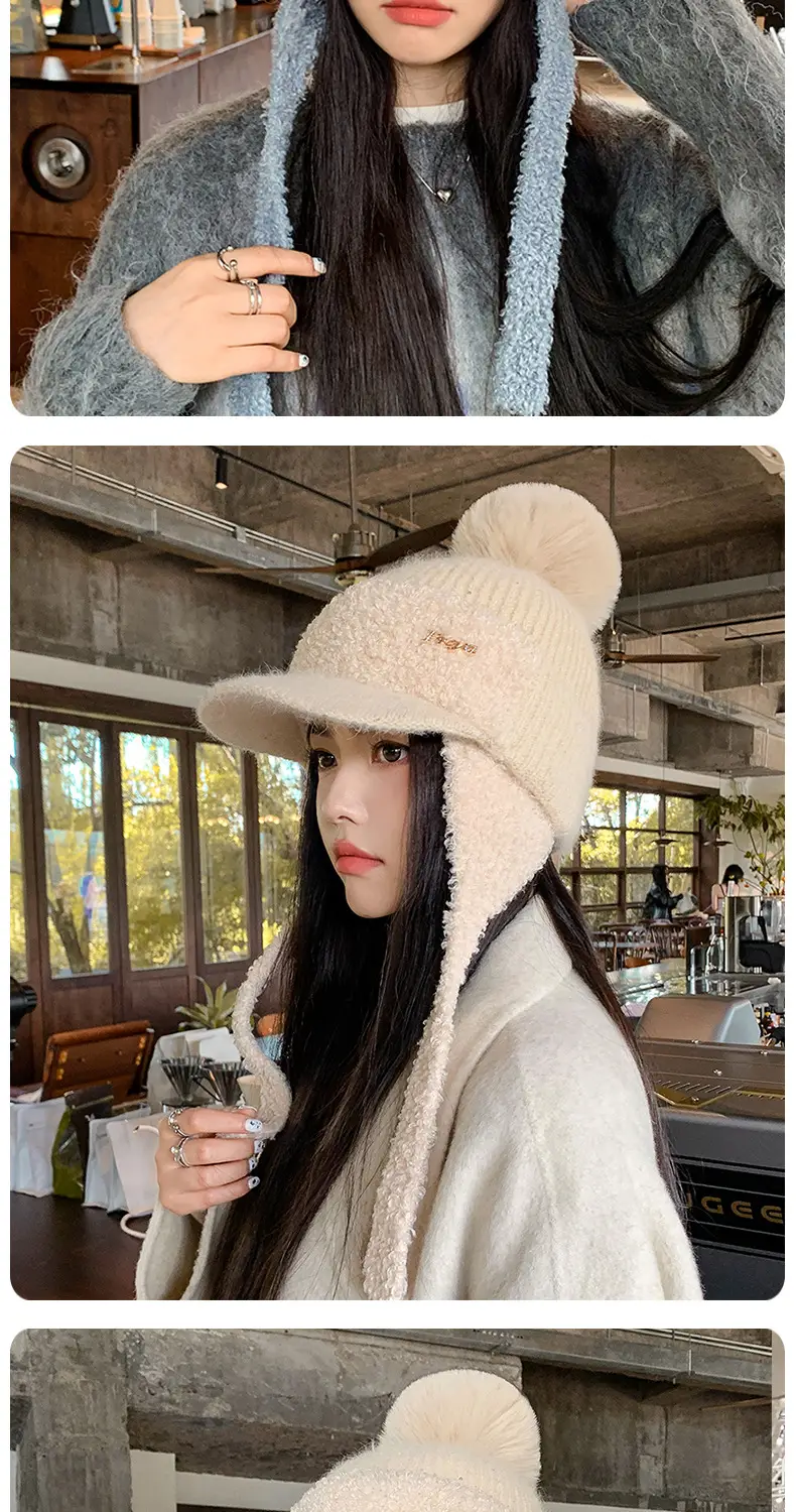 Women Korean Style Wool Fur Ball Hat Windproof Warm — feature 12