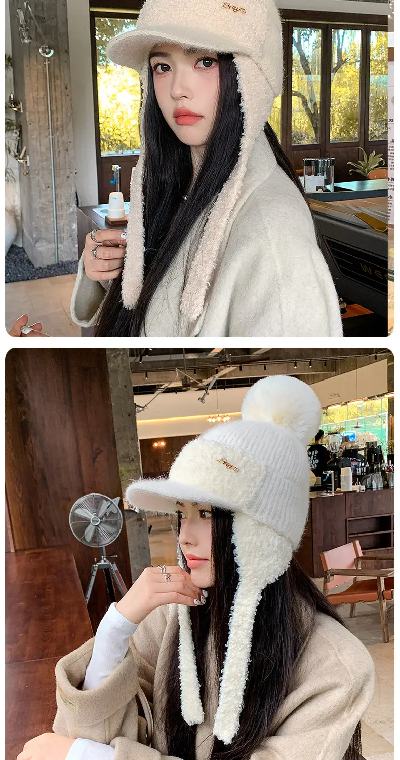 Women Korean Style Wool Fur Ball Hat Windproof Warm — feature 13