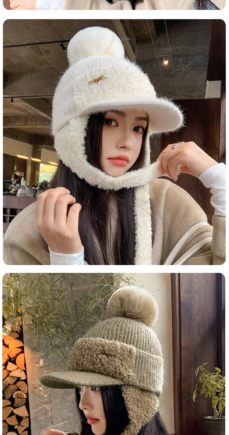 Women Korean Style Wool Fur Ball Hat Windproof Warm — feature 14