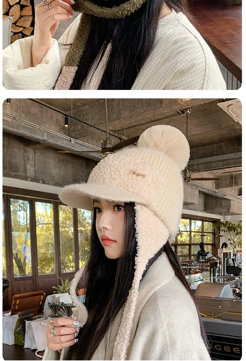Women Korean Style Wool Fur Ball Hat Windproof Warm — feature 15