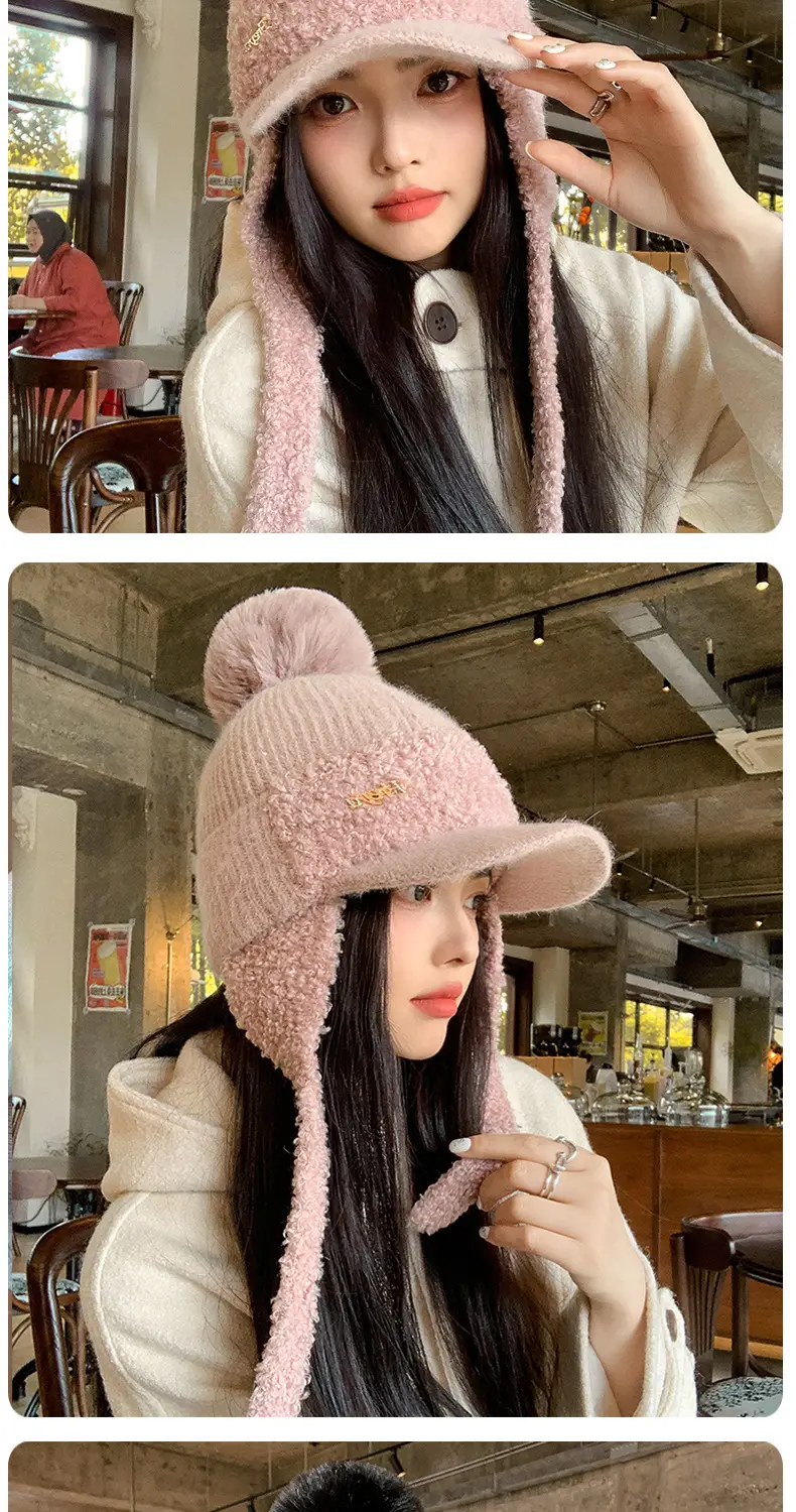 Women Korean Style Wool Fur Ball Hat Windproof Warm — feature 9