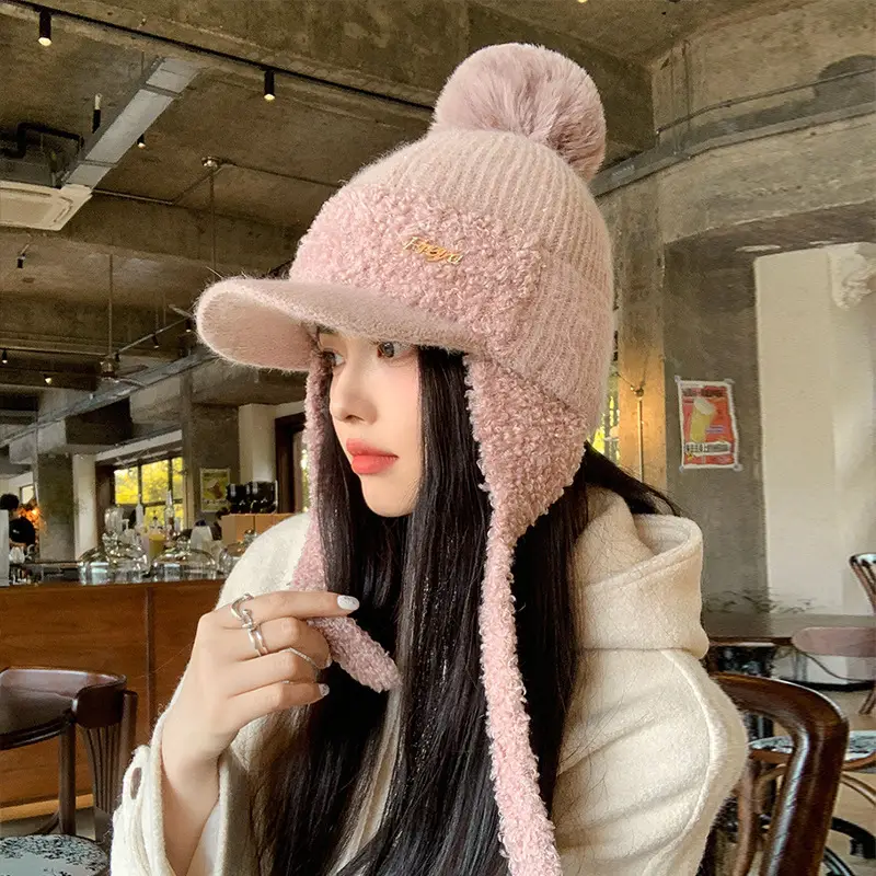 Women Korean Style Wool Fur Ball Hat Windproof Warm - Image 2