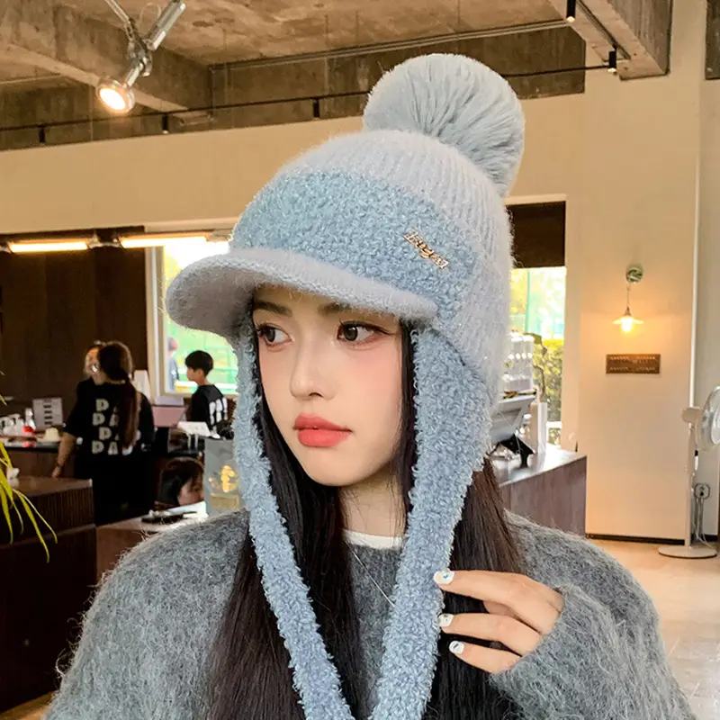 Women Korean Style Wool Fur Ball Hat Windproof Warm - Image 3