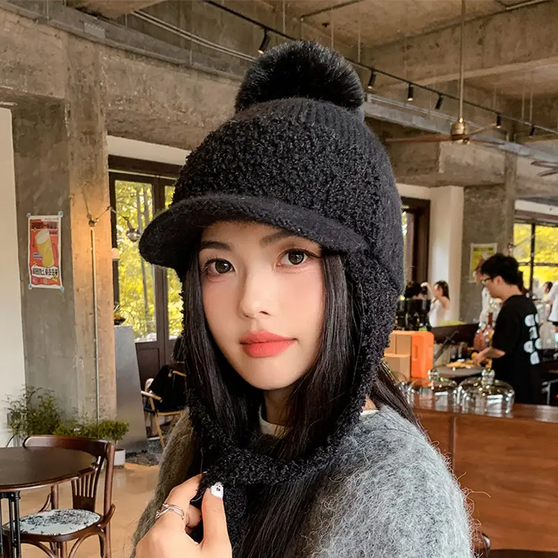 Women Korean Style Wool Fur Ball Hat Windproof Warm - Image 4