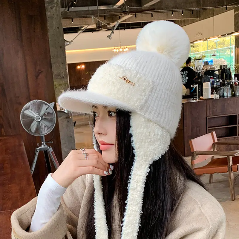 Women Korean Style Wool Fur Ball Hat Windproof Warm - Image 5