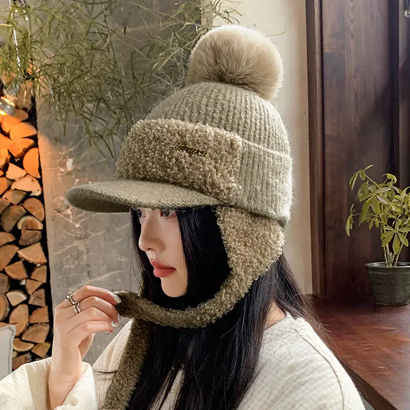 Women Korean Style Wool Fur Ball Hat Windproof Warm - Image 6