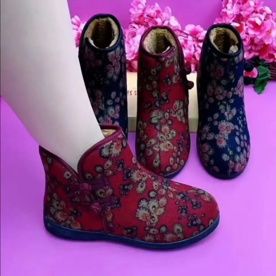 Old Beijing cotton shoes for the elderly warm thickened non-slip mother shoes women's winter cotton boots soft bottom comfortable cloth cotton shoes — feature 2