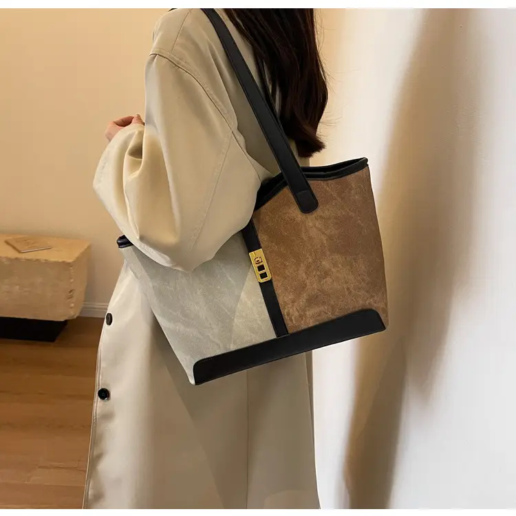 Women Contrast Color Bag Large Capacity Winter Commuter Tote — feature 11