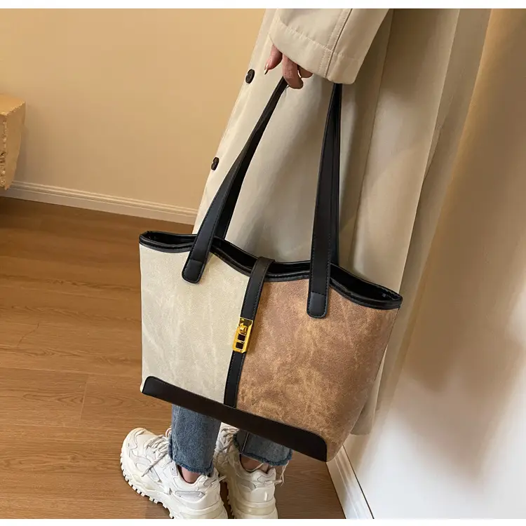 Women Contrast Color Bag Large Capacity Winter Commuter Tote — feature 13