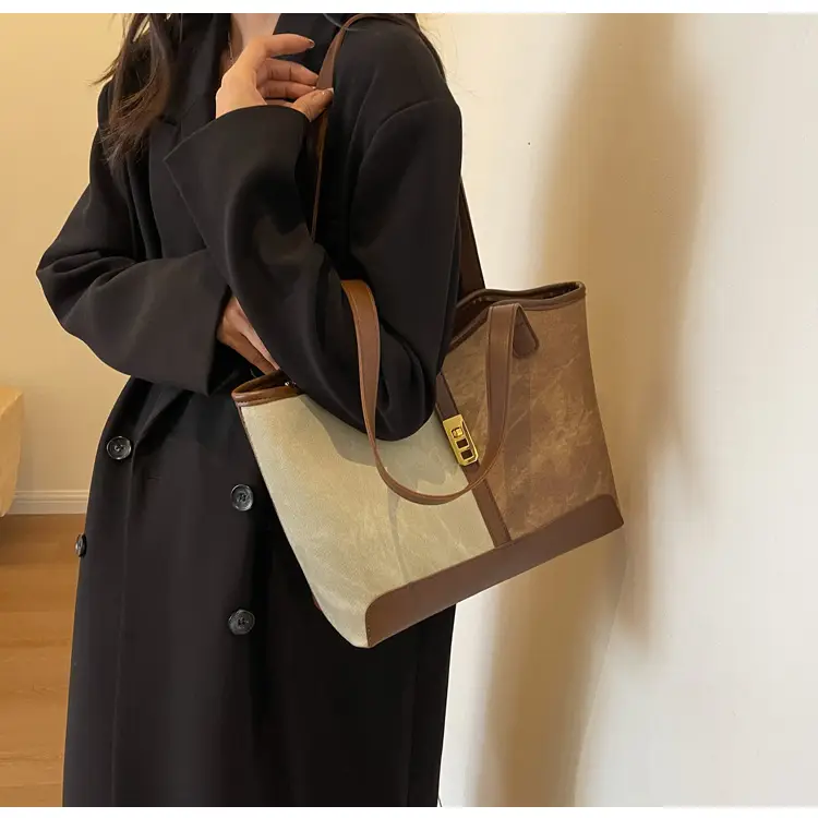 Women Contrast Color Bag Large Capacity Winter Commuter Tote — feature 17