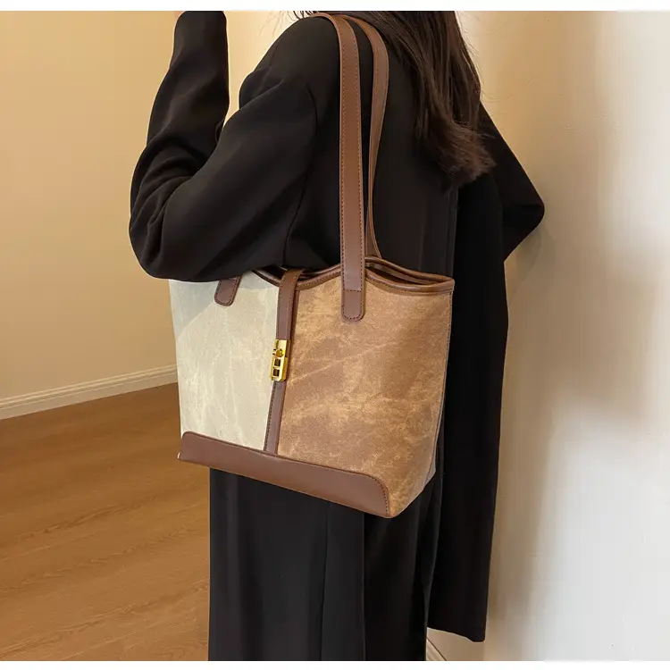 Women Contrast Color Bag Large Capacity Winter Commuter Tote — feature 19