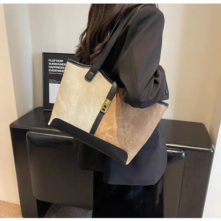 Women Contrast Color Bag Large Capacity Winter Commuter Tote — feature 21