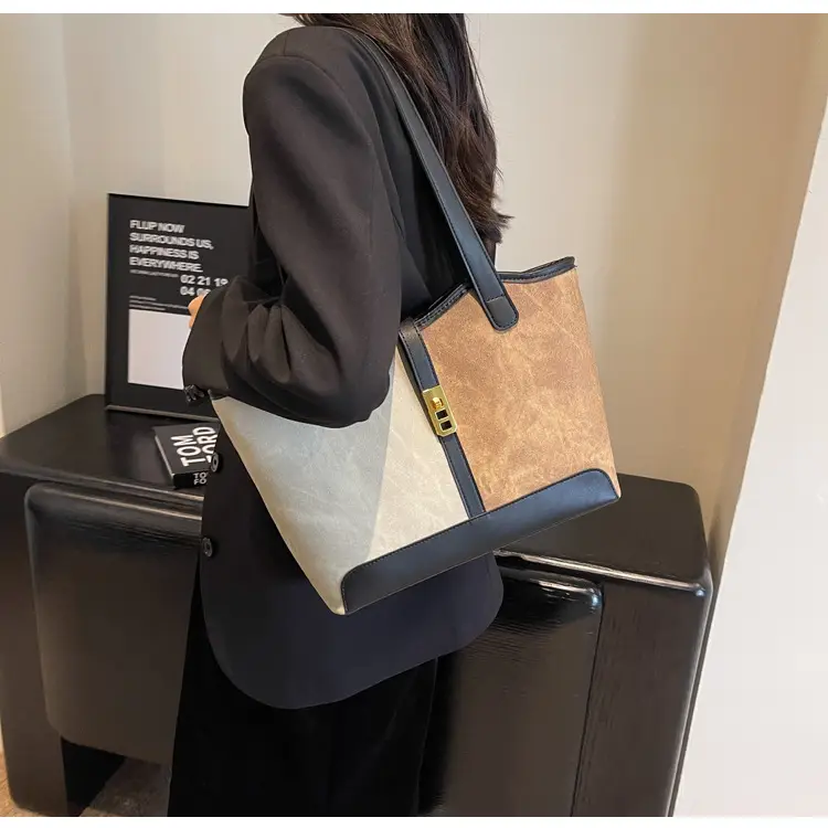 Women Contrast Color Bag Large Capacity Winter Commuter Tote — feature 23