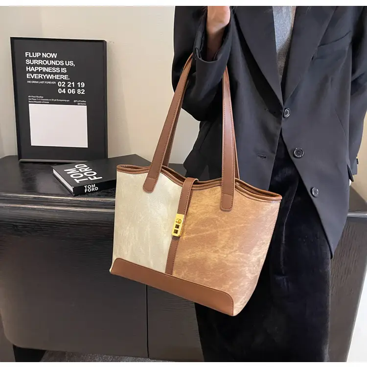Women Contrast Color Bag Large Capacity Winter Commuter Tote — feature 24