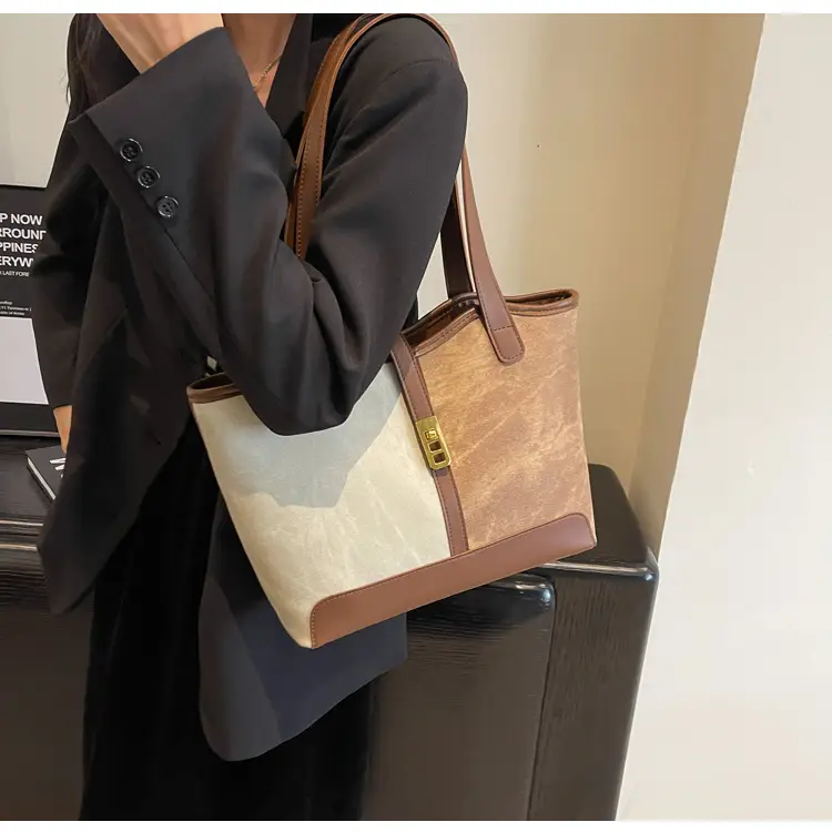 Women Contrast Color Bag Large Capacity Winter Commuter Tote — feature 25