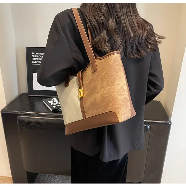 Women Contrast Color Bag Large Capacity Winter Commuter Tote — feature 26