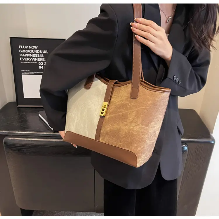 Women Contrast Color Bag Large Capacity Winter Commuter Tote — feature 27