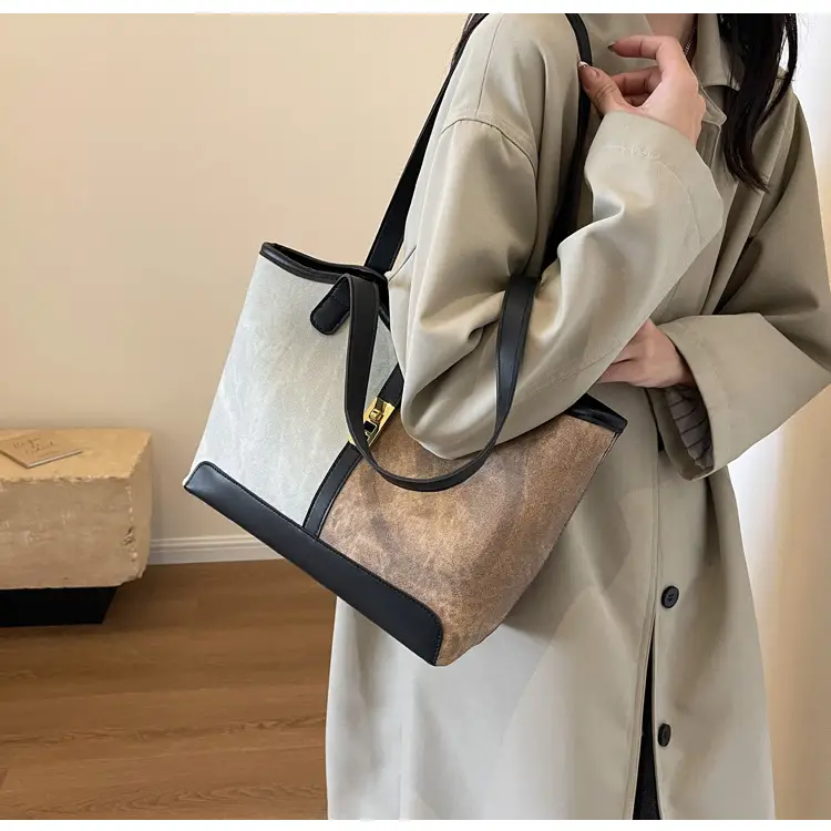 Women Contrast Color Bag Large Capacity Winter Commuter Tote — feature 8