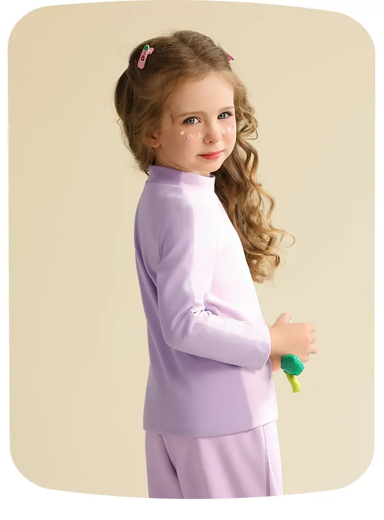 Girls & Boys Winter Purple T-Shirt Set Long Sleeve High Collar — feature 17