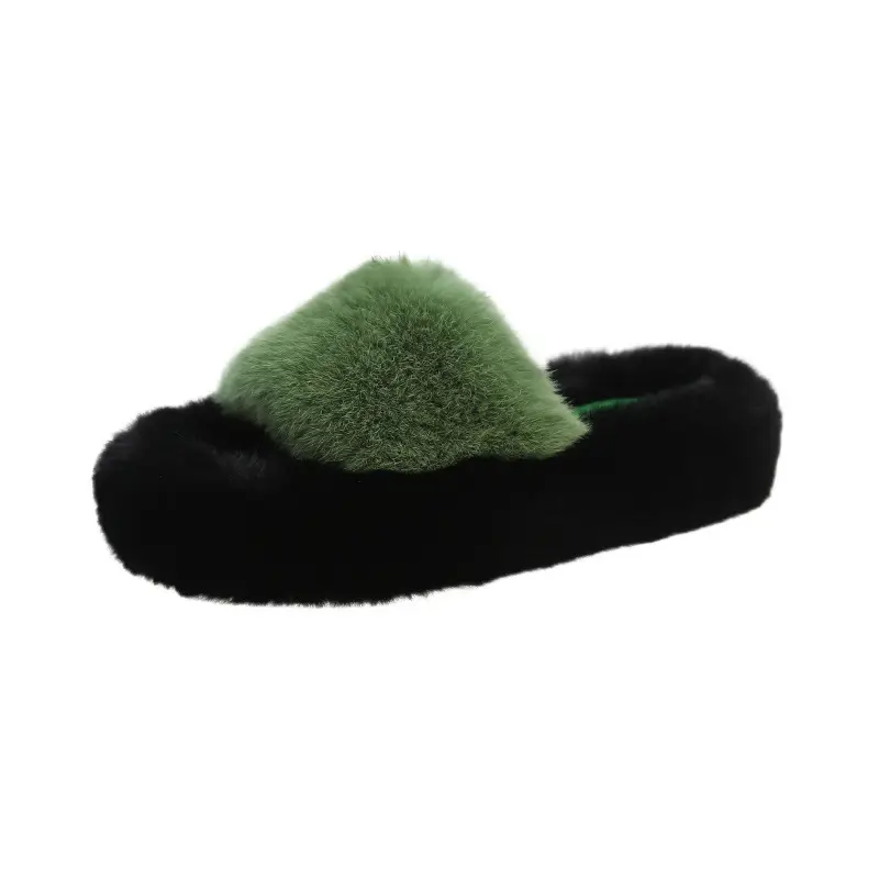 Wear Thick-Soled Real Fur Slippers for Women 2024 Summer and Autumn New Style Indoor Home Air-Conditioned Room Lazy One-Word Cotton Slippers