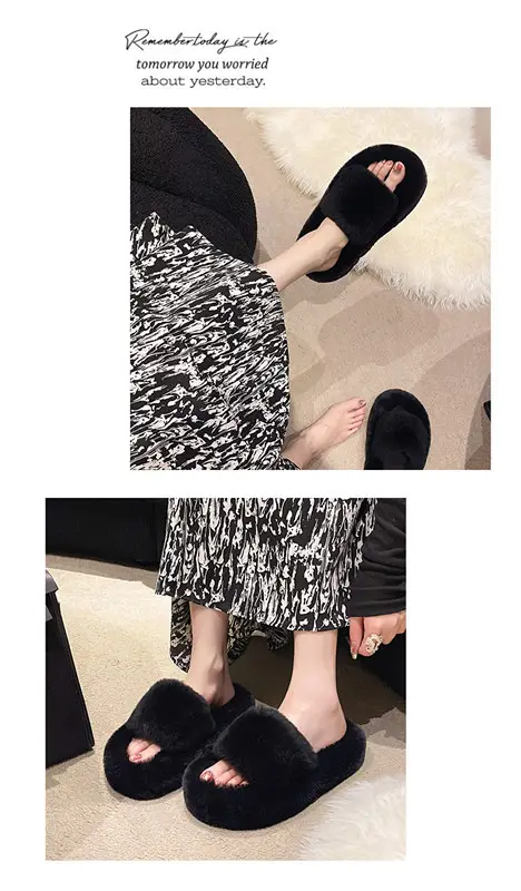 Wear Thick-Soled Real Fur Slippers for Women 2024 Summer and Autumn New Style Indoor Home Air-Conditioned Room Lazy One-Word Cotton Slippers — feature 11