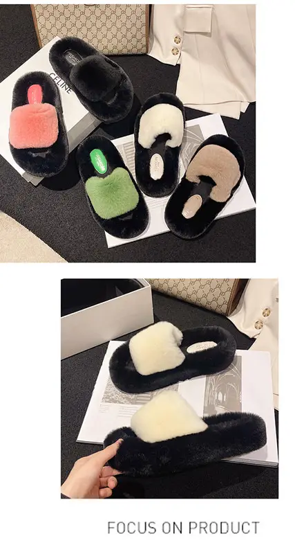 Wear Thick-Soled Real Fur Slippers for Women 2024 Summer and Autumn New Style Indoor Home Air-Conditioned Room Lazy One-Word Cotton Slippers — feature 15