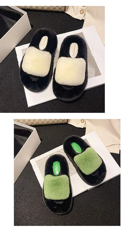 Wear Thick-Soled Real Fur Slippers for Women 2024 Summer and Autumn New Style Indoor Home Air-Conditioned Room Lazy One-Word Cotton Slippers — feature 16