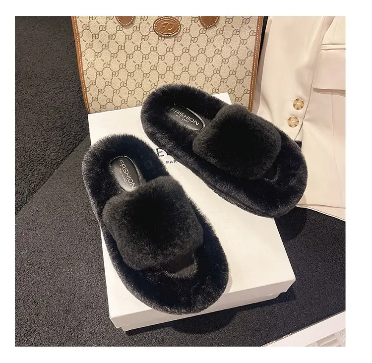 Wear Thick-Soled Real Fur Slippers for Women 2024 Summer and Autumn New Style Indoor Home Air-Conditioned Room Lazy One-Word Cotton Slippers — feature 20